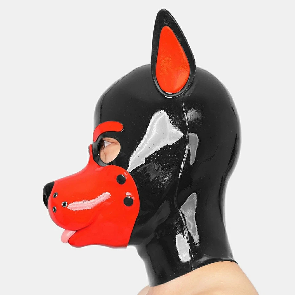 Furrjoi Silicone Dog Pet Play Hood Sticking Tongue Latex Furry Fetish Red Color - Image 3 of 4