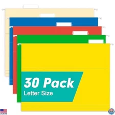 Herkka 30-Pack Letter Size Hanging File Folders - Reinforced, Adjustable Tabs