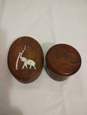 Handmade Paperweight With Inlaid Bone Elephant & Round Lidded Pot