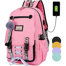 Women Canvas Backpack Girls School Bag Waterproof w/Anti Theft USB Port Bookbag