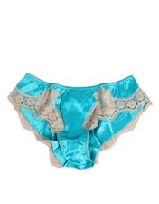 Dolce & Gabbana Blue Silk Satin Lace Trim New Slip Women's Underwear Authentic
