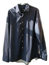 Kenneth Cole Awearness Men's Slim Fit Dress Shirt Size Large Navy blue w/ dots