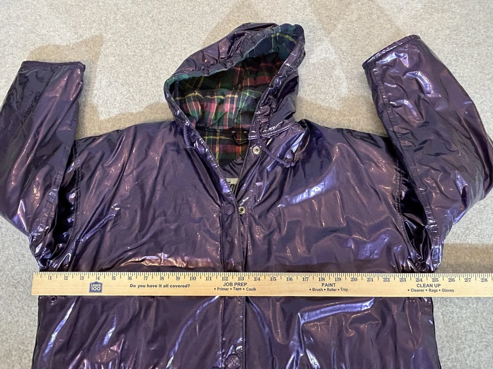 Impermeable Wippette Mujer Medio Púrpura Vinilo Con Capucha Franela Forrado De Colección Años 90 Foto 3 de 4