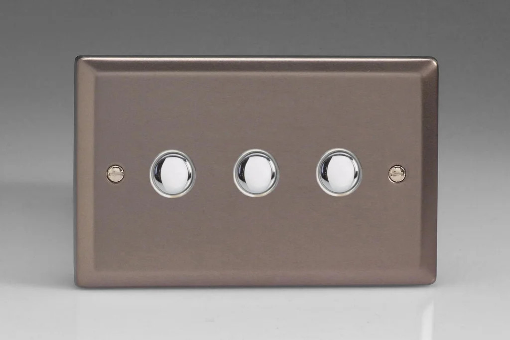 Switch Silver Triple Momentary 6A 3-Gang Classic Pewter + Chrome Insert