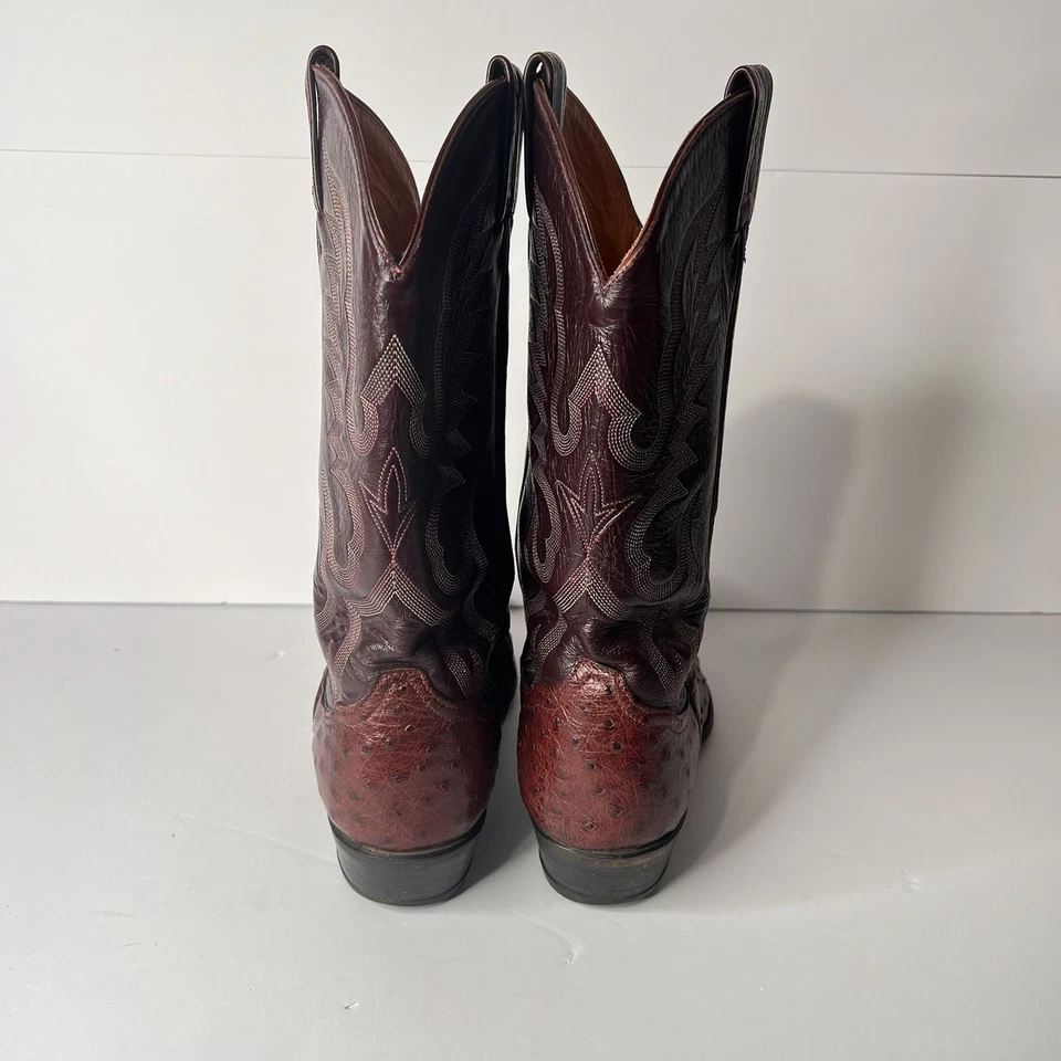 Винтажный мужской размер 12 D Tony Lama бордовый полный перо страус и кожа - Изображение 4 из 4
