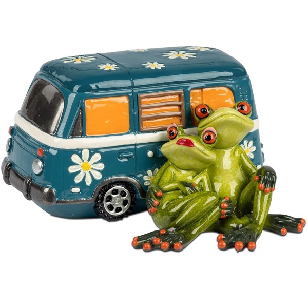 Dekofigur Froschpaar Campingurlaub Mit Van Blau GrüN Formano Froschhausen-image
