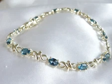 Sterling Silver 925 Natural Heated London Blue Topaz Tennis Bracelet 8"