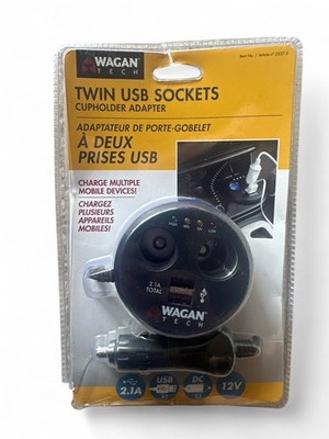 Wagan Tech 2537-5 Twin USB/DC Cup Holder Adapter 2.1Amp USB Power Port 2 USB 2DC