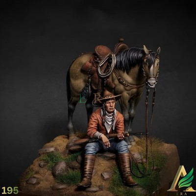 1/24 Scale Cowboy Figure w Horse Western Diorama Resin Figure Model Kit Toy New