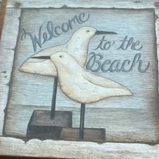 rustic wood beach plaque, decorative welcome sign, wall mounted square