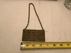 Vintage Open/Closed sign w/ chain 3.5"x 1.75" Brass, made to hang on door/knob