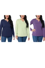 Denim & Co. Women's 3pk Jersey Split Neck Tops Navy/Sage/Dk Plum