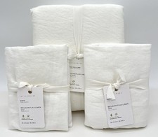 Pottery Barn Belgian Flax Linen Duvet Cover King  2 Euro Shams White