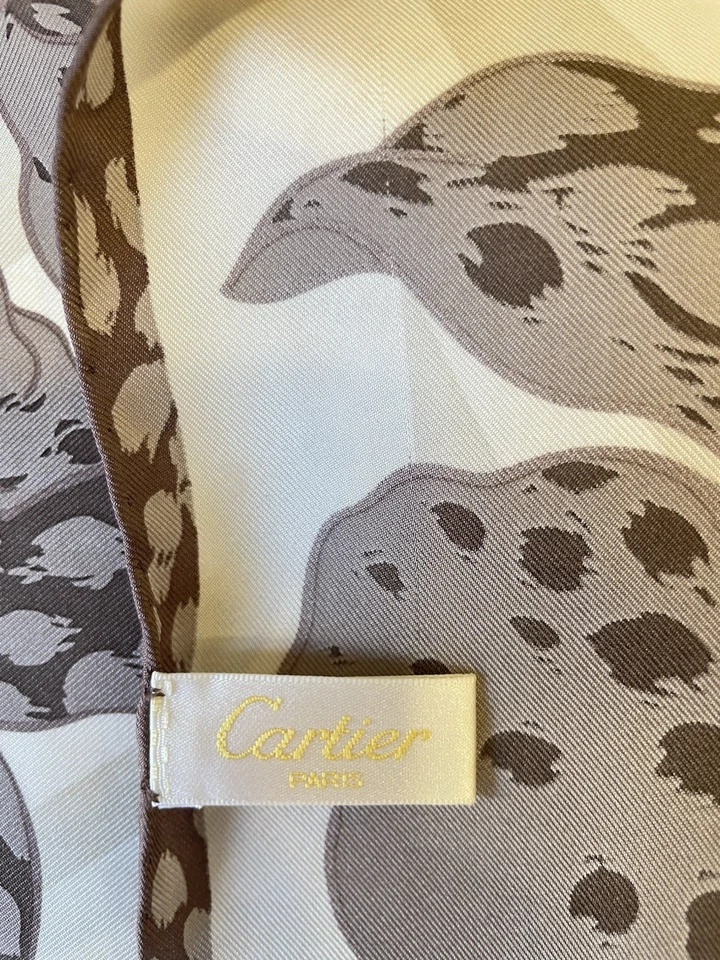 Y5# Cartier Paris Silk Scarf Brown Floral Orchid Print Vintage Made in Italy - Image 3 of 4