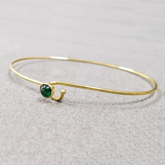 正品凸圆形翡翠圆形手镯手链女士 9k 金色,手工制作精美 — 第 2/4 张图片