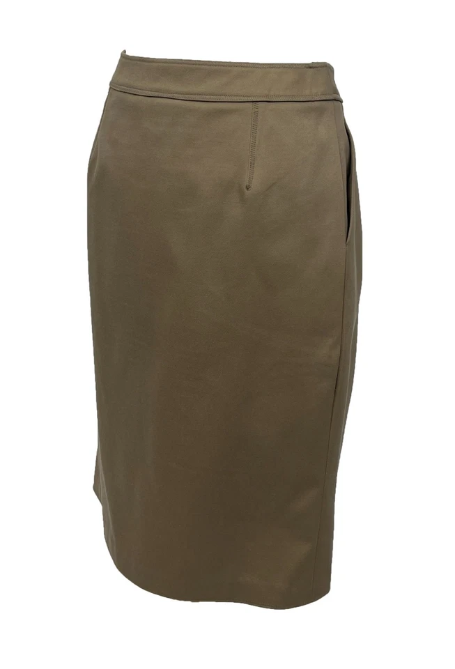 Oscar de la Renta Camel Cotton Skirt with Triple Pleat Front – Made in Italy - Image 2 of 3