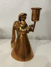 VTG Los Castillo Taxco Copper Angel Candle Holder 7.25” Marked Cobre Artistico