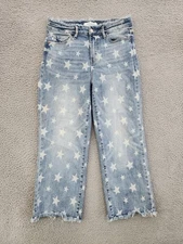 Judy Blue Jeans Womens 7/28 Star Print Cropped Straight Raw Hem Stretch JB88573