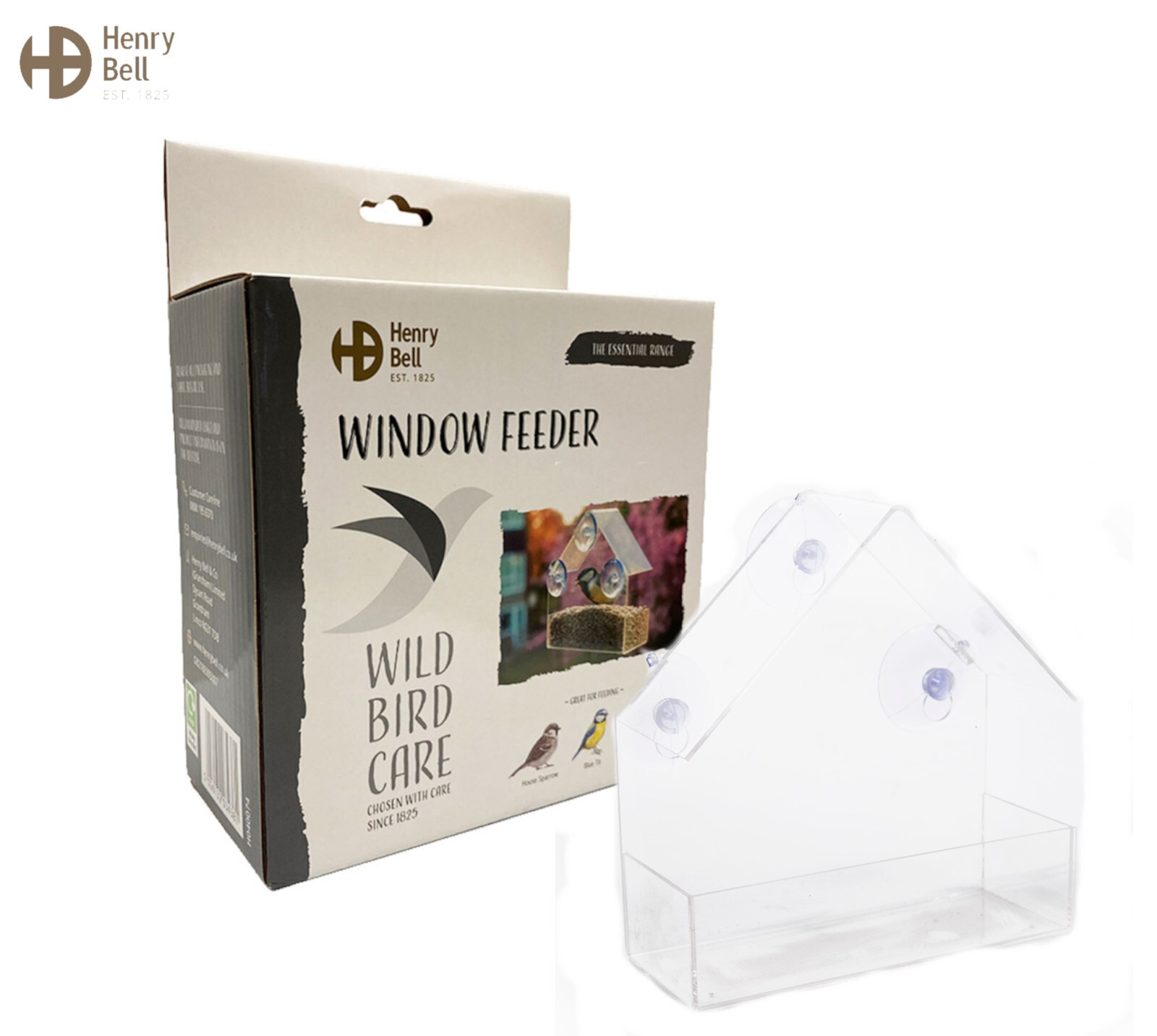 HENRY BELL ESSENTIALS WINDOW FEEDER WILD BIRD GARDEN SEED HEARTS SUET FEEDING