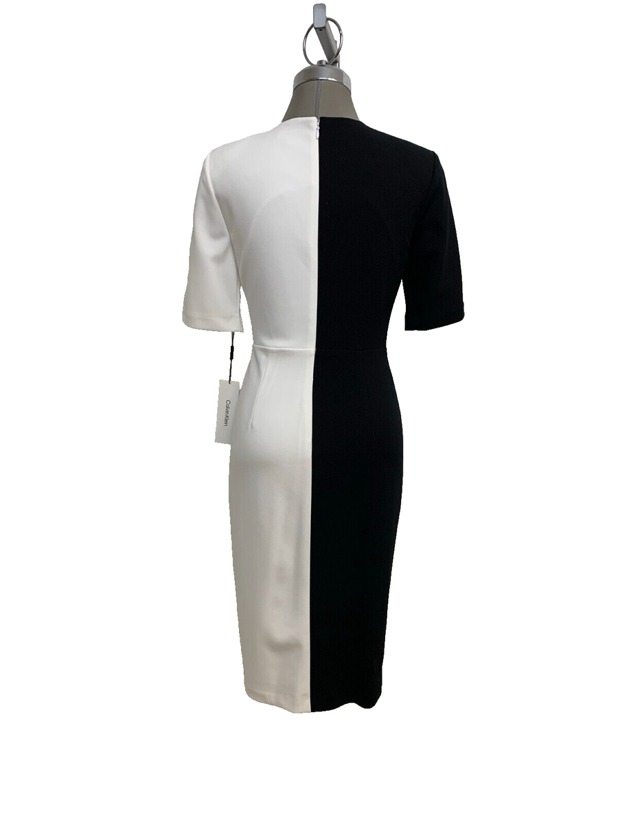 Calvin Klein NWT Elegant BLACK/WHITE Color Block Sheath Dress size 8 | eBay