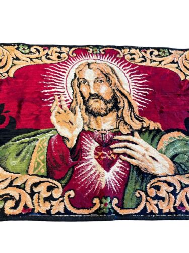 Vintage Jesus Herz Wandteppich Wandbehang 37” x 19” Hergestellt im Libanon - Bild 3 von 11
