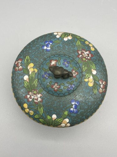 OLD 19TH CENTURY CHINESE BRONZE CLOISONNE ENAMEL FOO DOG HUMIDOR BOX - Picture 5 of 16