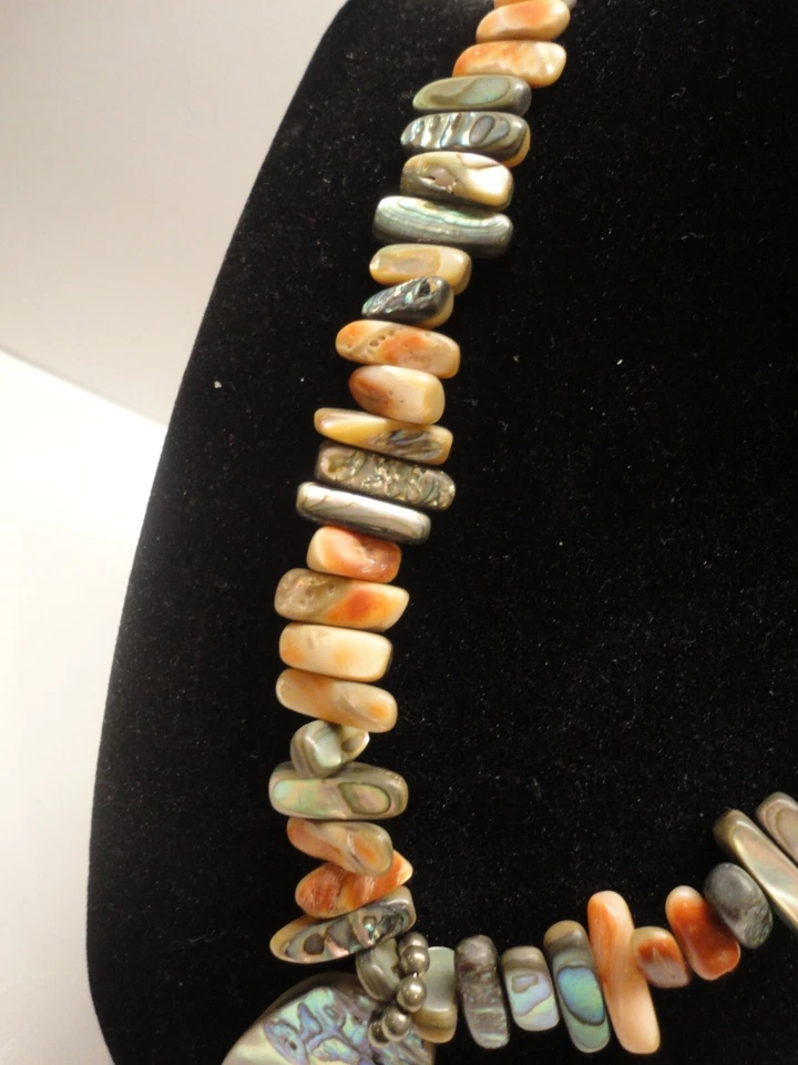 Hand Made Quality USA Artisan Abelone Multicolor Necklace 18"/16" Adjustable - Image 4 of 4