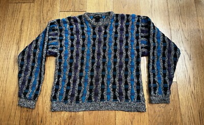 VTG 80s 90s Expression International COOGI Style Sweater Mens XL Blue Textured