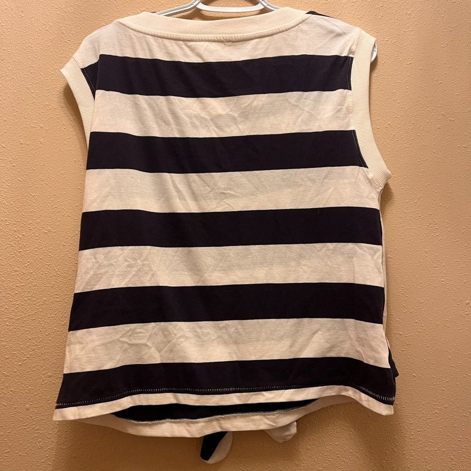 Anthropologie Maeve tie front wrap tee navy and white striped size
