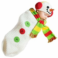 2pc Frosty Snow Man Baby Xmas Halloween Costume Knit Swaddle Bunting Infant 0-6m