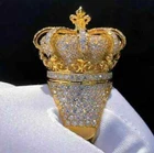 3.30Ct Round Cut Real Moissanite King Crown Wedding Ring 14K Yellow Gold Plated