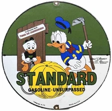 VINTAGE STANDARD GASOLINE PORCELAIN SIGN SERVICE STATION OIL DISNEY GAS AMERICAN