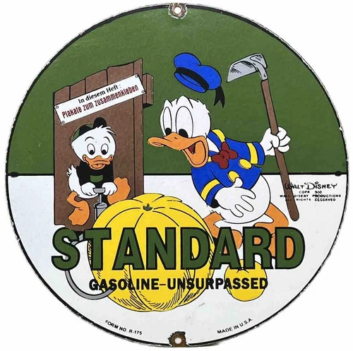 VINTAGE STANDARD GASOLINE PORCELAIN SIGN SERVICE STATION OIL DISNEY GAS AMERICAN