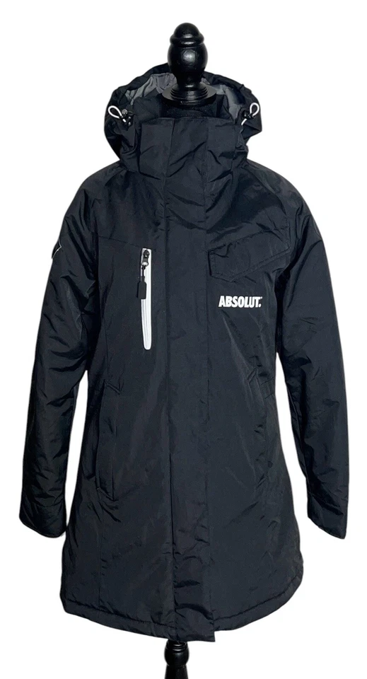 Chaqueta vintage Matterhorn para mujer negra acolchada forrada abrigo con capucha talla 38 Foto 3 de 4