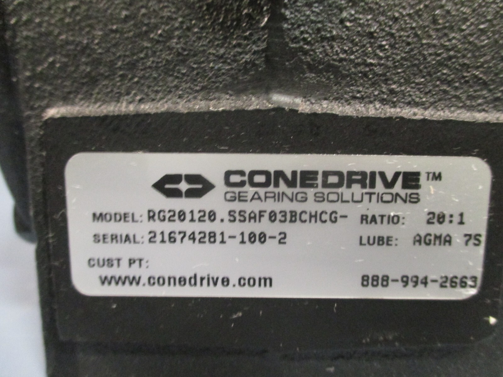 CONEDRIVE GEARING SOLUTIONS GEAR REDUCER RATIO 20:1 RG20120.SSAF03BCHCG