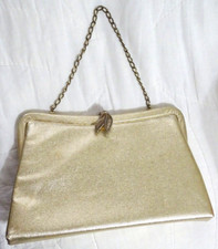 VINTAGE Admiral Metallic Gold Clutch Purse Evening Bag Chain Strap 10in x 5.5in