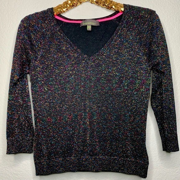 Suéter Pullover Charlotte Tarantola Metálico Brillante Negro Arco Iris Talla Pequeña  Foto 4 de 4