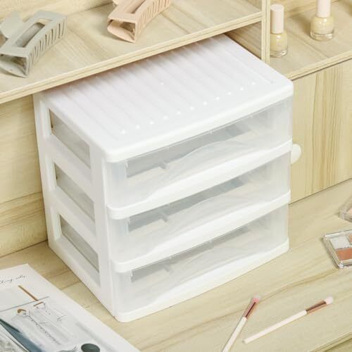Kunststoff Schreibtisch Organizer mit 3 Schubladen Aufbewahrung klein 3 Schubladen - 1 Pack weiß - Bild 7 von 7