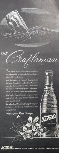 PRINT AD 1943 Nesbitts Orange Soda Craftsman Silversmith WWII Era 5x13 Vtg