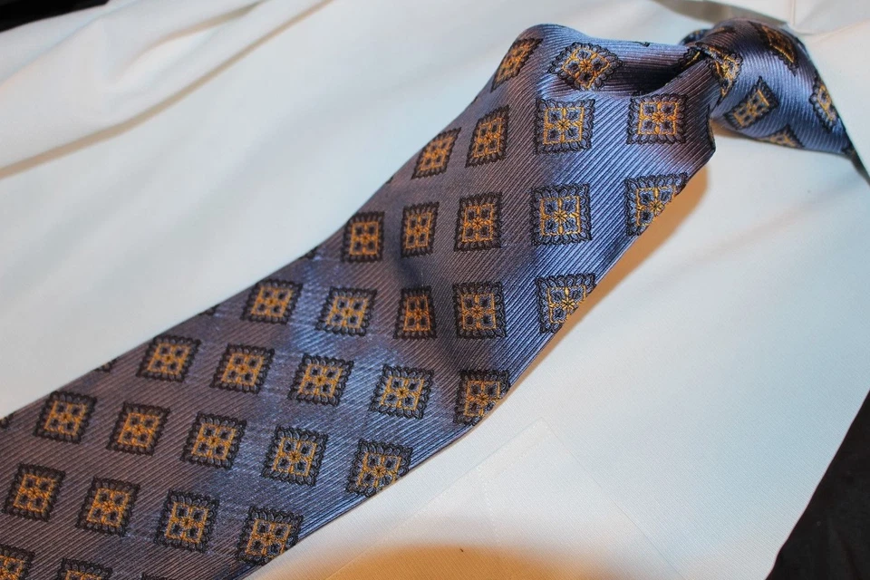 DOLCE & GABBANA Blue Yellow Gold Black Geometric Silk Necktie TIE 58.5"x 3.75" - Image 3 of 4