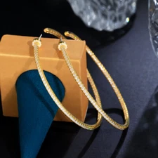Fashion Lady Women Yellow Gold Plated Round Big Large Hoop Huggie Loop Earrings