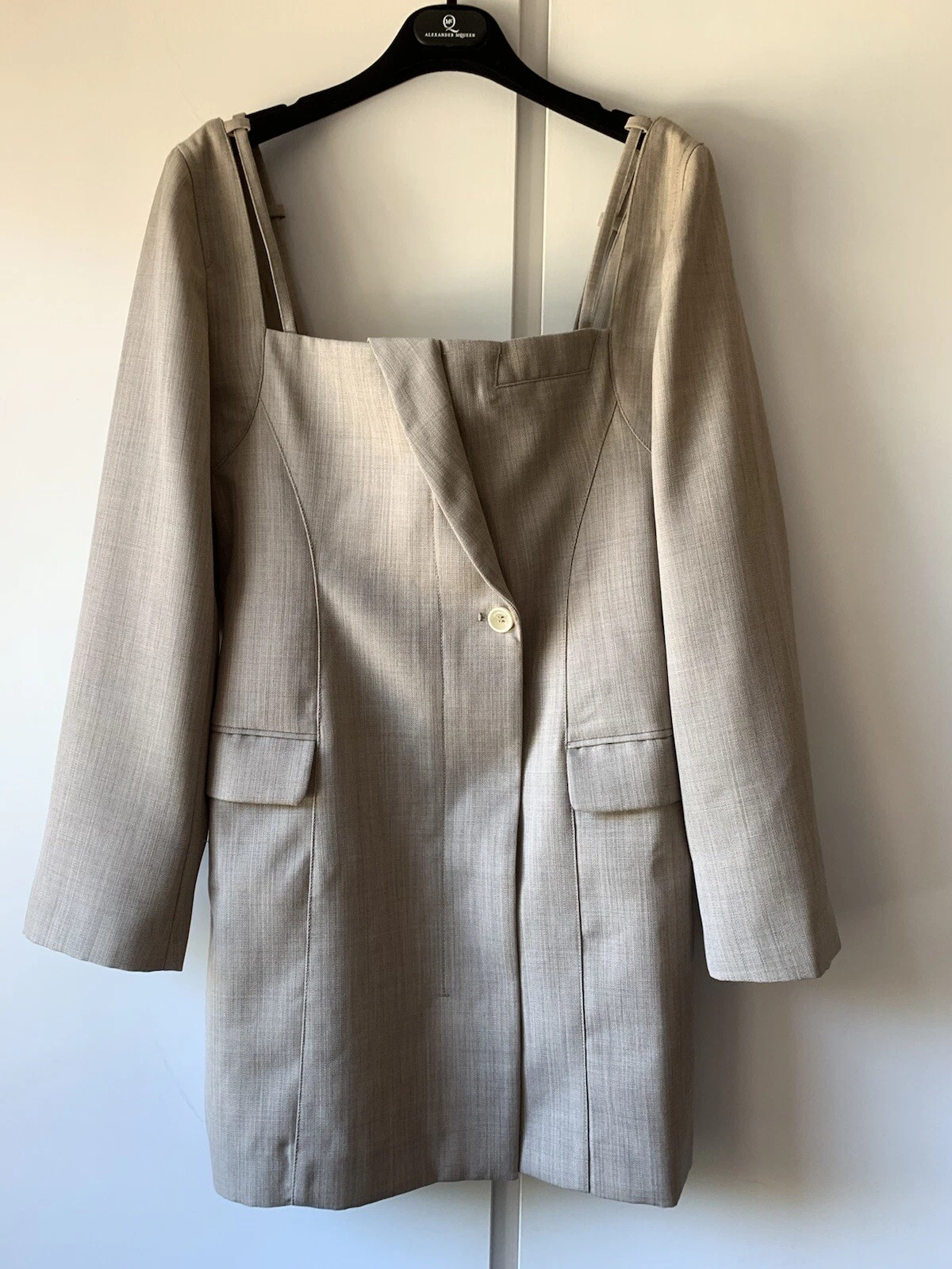 NEW S OUT!!! JACQUEMUS Maniu cutout wool mini dress Beige FR40 Suit Jacket