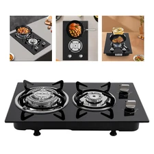 Kitchen Gas Cooktop Stove Top 2 Burners LPG/Propane Gas Stove Toughened Glass US