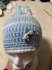 Hand Crocheted New Blue  White Child  s Hat With Tassel  Olaff Embellishment.