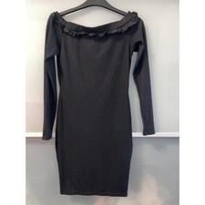 boohoo black ribbed long sleeve frill bodycon dress size 10