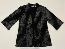 Chico's Travelers Open Front Cardigan 3/4 Sleeve Black Slinky Knit Size 0 Small.