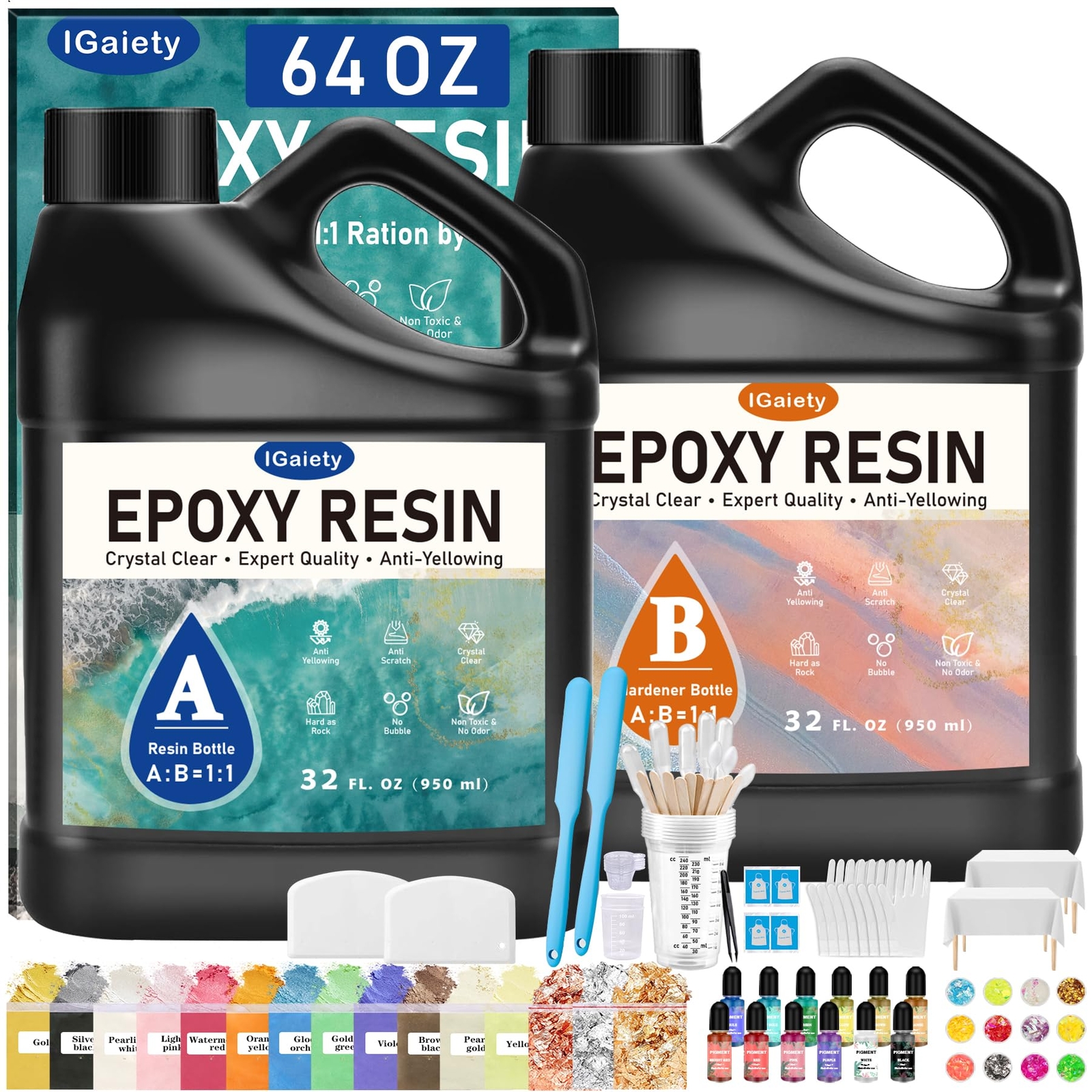 64oz Fast-Curing Epoxy Resin Kit for Clear Coating Crafts & Wood Art