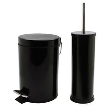 TOILET BATHROOM SMALL 3 LITRE PEDAL BIN TOILET BRUSH SET MATT BLACK FINISH