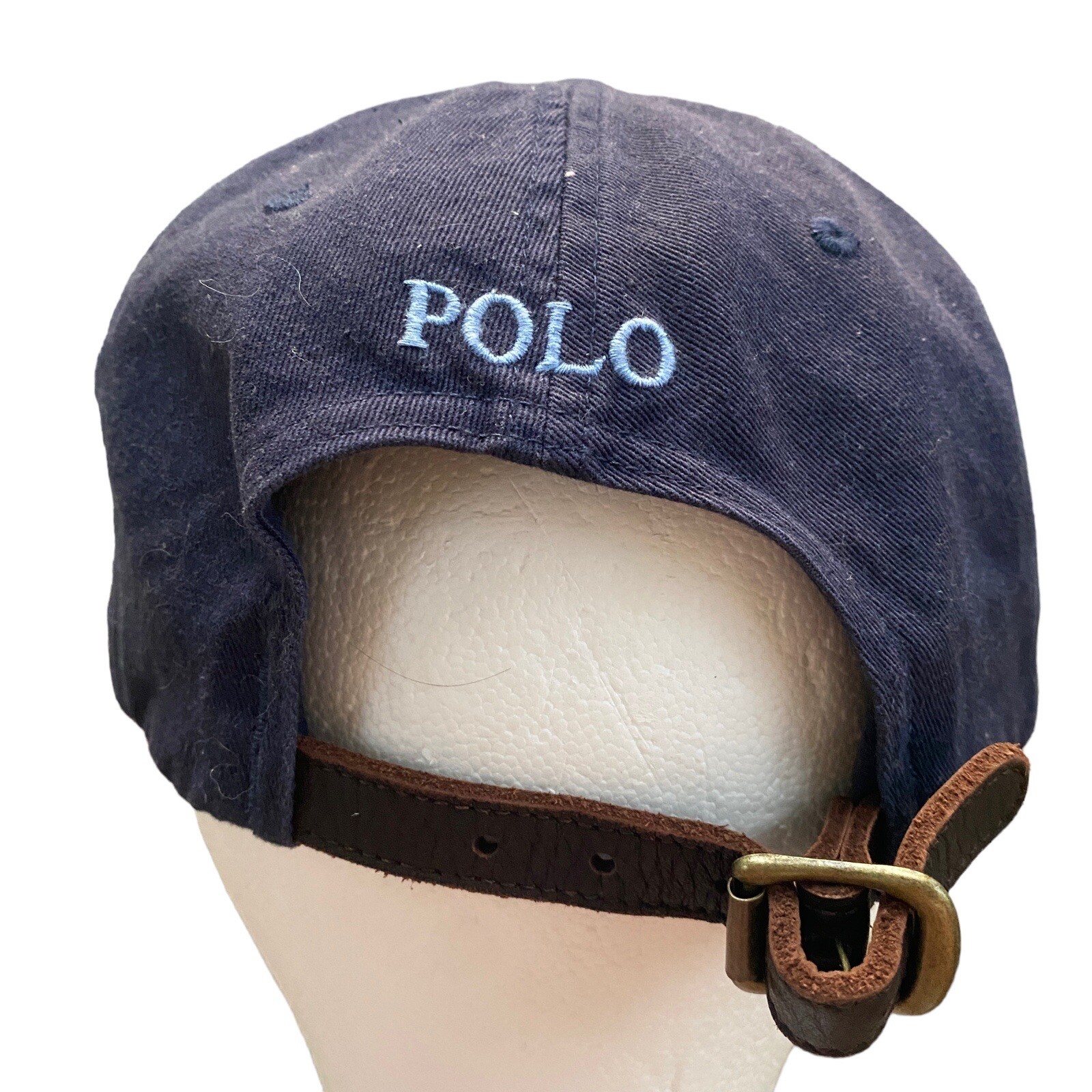 Cappello polo Ralph Lauren blu indaco cotone pony pelle strapback berretto papà