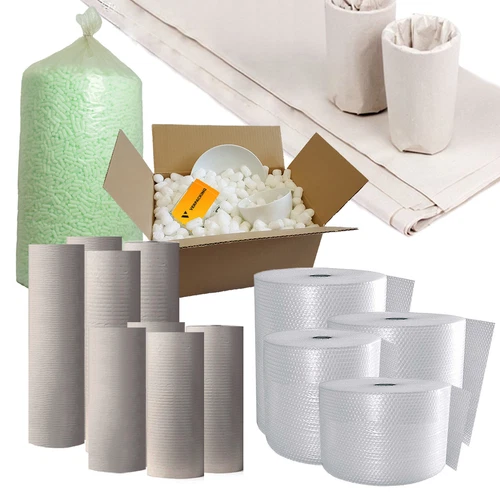 Verpackungsmaterial Luftpolsterfolie Schrenzpapier Seidenpapier Verpackungschips - Bild 1 von 16